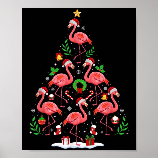 Nk Flamingo Christmas Tree Lights Santa Hat Xmas P Poster (Vorne)