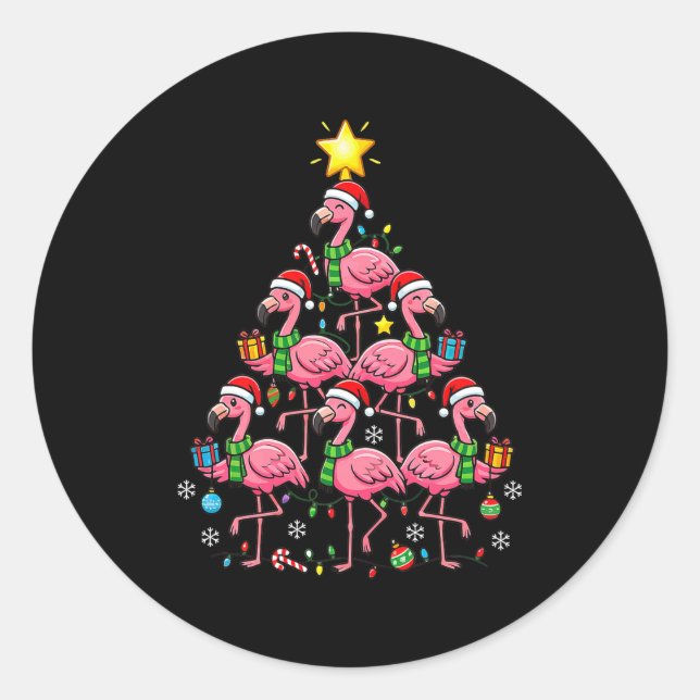 Nk Flamingo Christmas Tree Santa Flamingo Holiday  Runder Aufkleber (Vorderseite)
