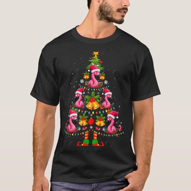 Nk Flamingo Christmas Tree Santa Hat Xmas  T-Shirt (Vorderseite)