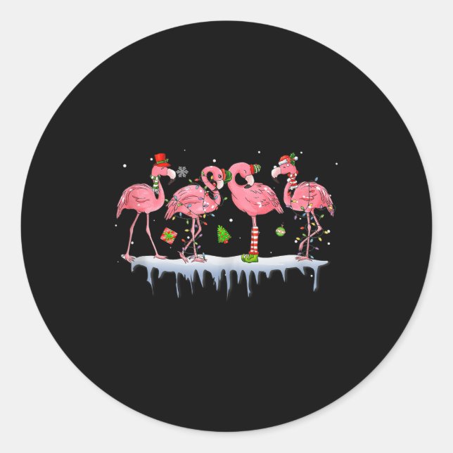 Nk Flamingo Hat Santa Merry Christmas Lights Women Runder Aufkleber (Vorderseite)