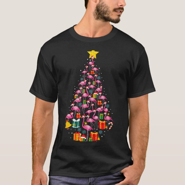 Nk Flamingo Santa Merry Christmas Tree Lights Wome T-Shirt (Vorderseite)