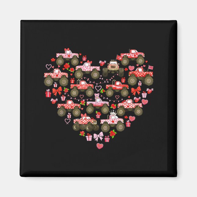 Nk Monster Truck Heart Xoxo Boys Girls Kids Valent Magnet (Vorne)