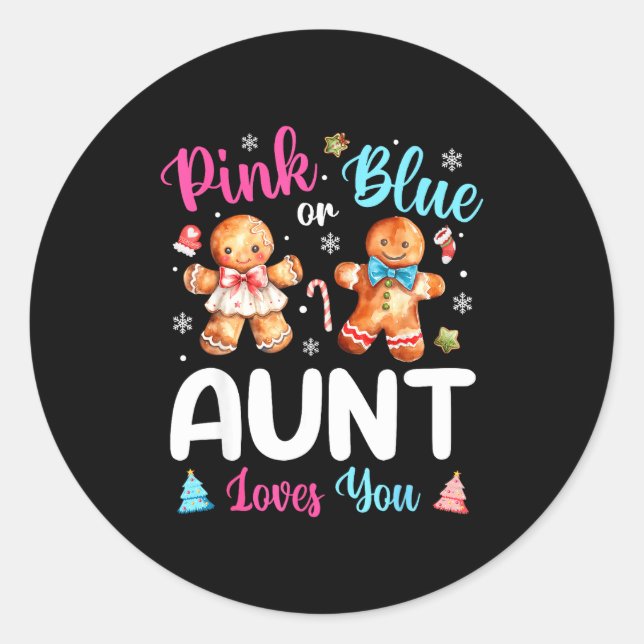 Nk Or Blue Aunt Loves You Gender Reveal Christmas  Runder Aufkleber (Vorderseite)