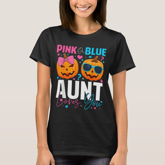 Nk Or Blue Aunt Loves You Pumpkin Halloween Gender T-Shirt (Vorderseite)