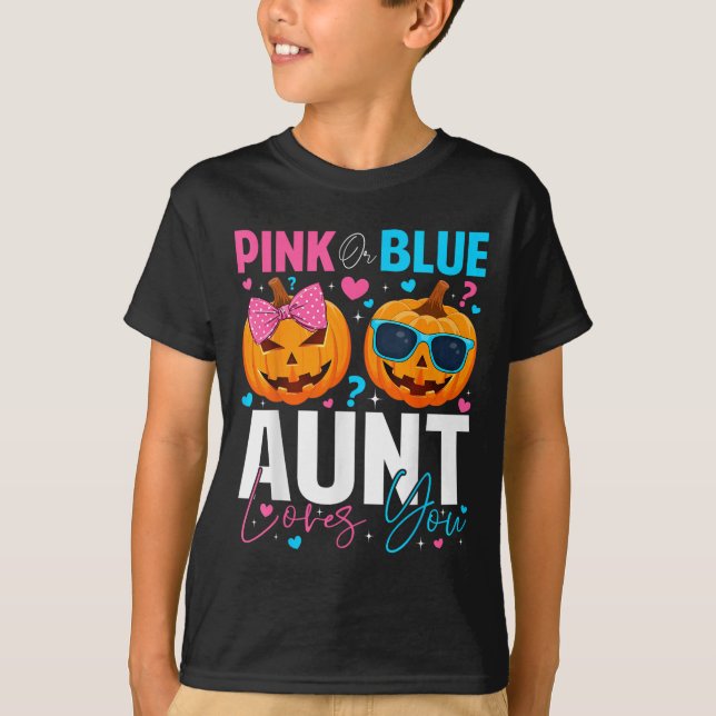 Nk Or Blue Aunt Loves You Pumpkin Halloween Gender T-Shirt (Vorderseite)