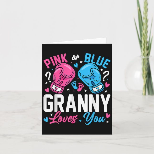 Nk Or Blue Granny Loves You Boxing Gender Reveal  Karte (Vorderseite)