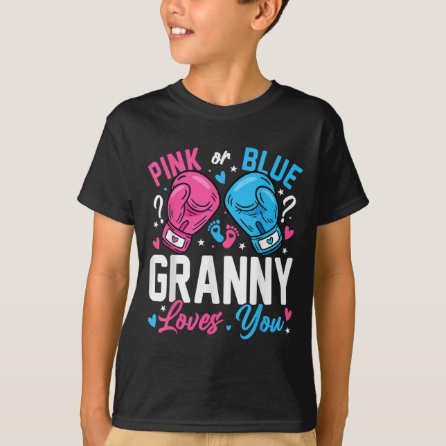 Nk Or Blue Granny Loves You Boxing Gender Reveal  T-Shirt (Vorderseite)
