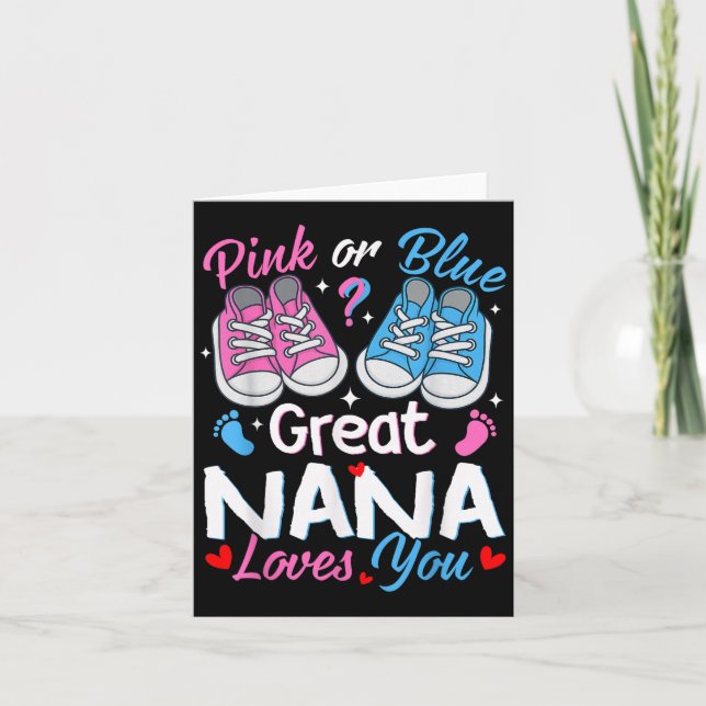 Nk Or Blue Great Nana Loves You Gender Reveal  Karte (Vorderseite)