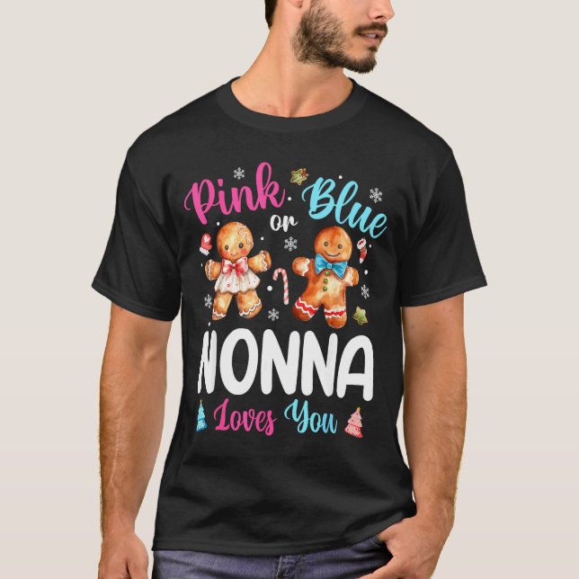 Nk Or Blue Nonna Loves You Gender Reveal Christmas T-Shirt (Vorderseite)