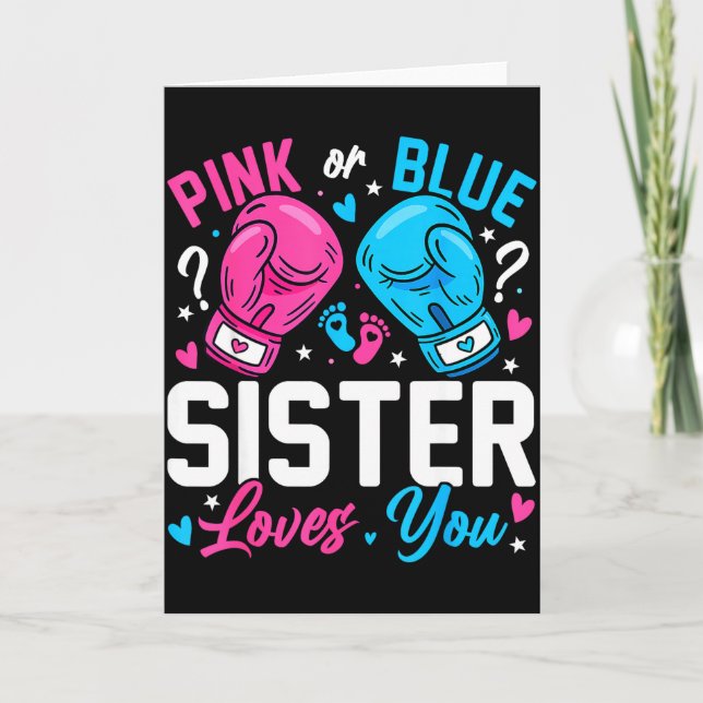 Nk Or Blue Sister Loves You Boxing Gender Reveal  Karte (Vorderseite)