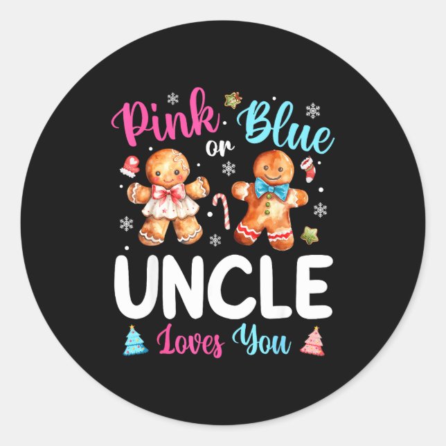 Nk Or Blue Uncle Loves You Gender Reveal Christmas Runder Aufkleber (Vorderseite)