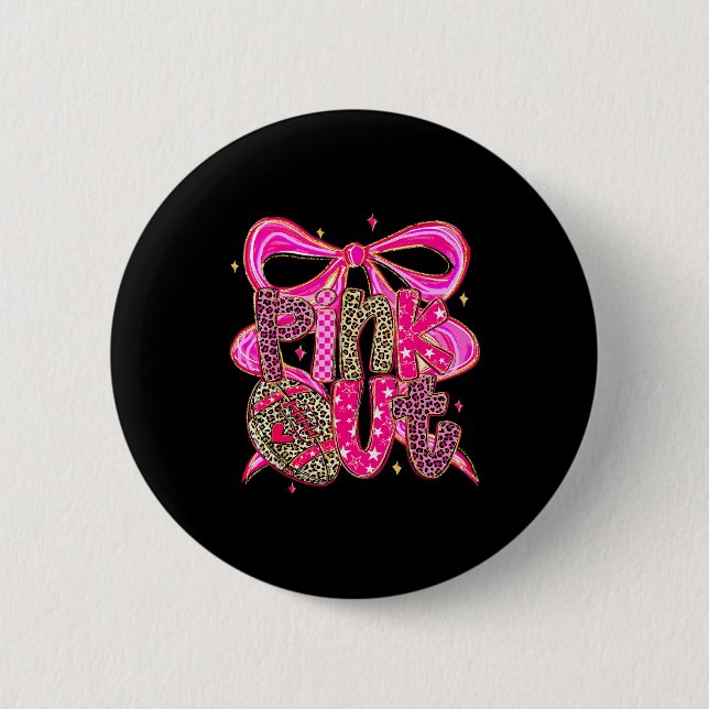 Nk Out Breast Cancer Football Coquette Bow Mom Gir Button (Vorderseite)