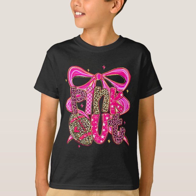 Nk Out Breast Cancer Football Coquette Bow Mom Gir T-Shirt (Vorderseite)