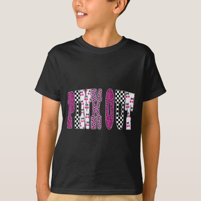 Nk Out Leopard Checkered Breast Cancer Football Ga T-Shirt (Vorderseite)