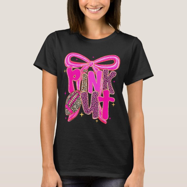 Nk Out Leopard Football Bow Breast Cancer Awarenes T-Shirt (Vorderseite)