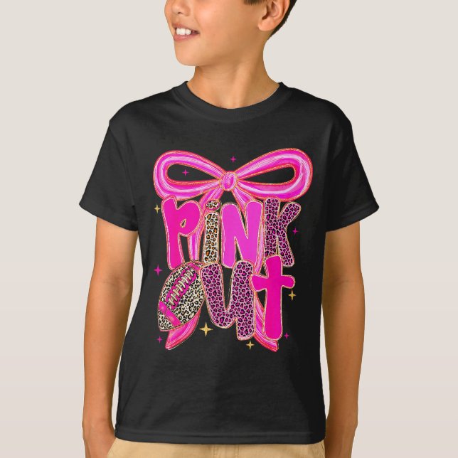 Nk Out Leopard Football Bow Breast Cancer Awarenes T-Shirt (Vorderseite)