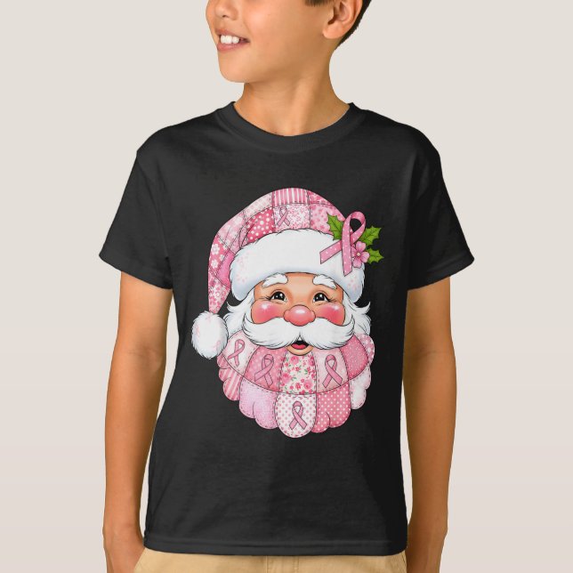 Nk Patchwork Santa Breast Cancer Awareness Christm T-Shirt (Vorderseite)