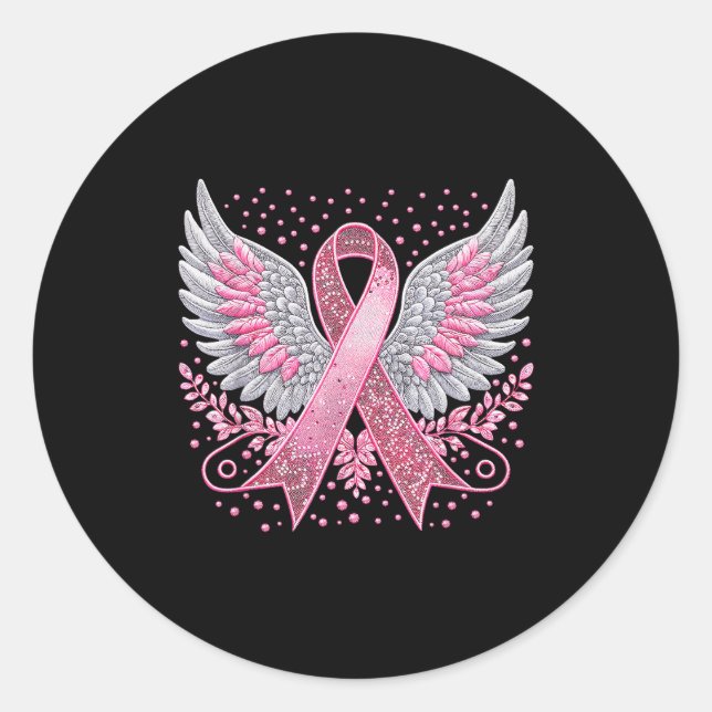 Nk Ribbon Angel Wings Breast Cancer Awareness Wome Runder Aufkleber (Vorderseite)