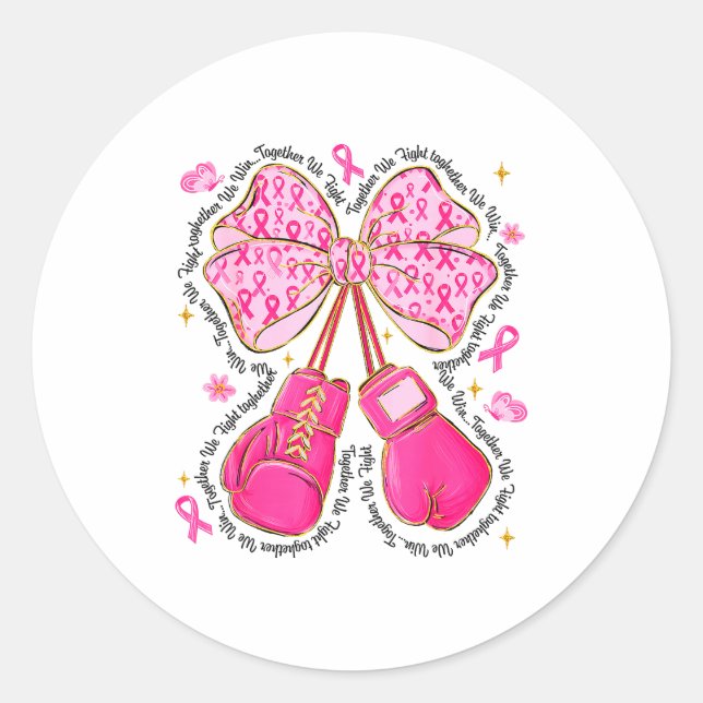 Nk Ribbon Bow Boxing Gloves Breast Cancer Awarenes Runder Aufkleber (Vorderseite)