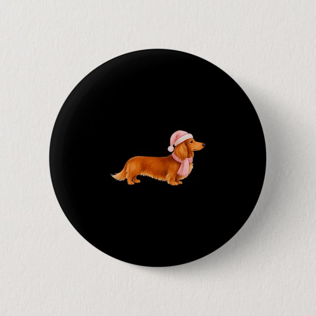 Nk Santa Red Long Haired Dachshund Christmas  Button (Vorderseite)