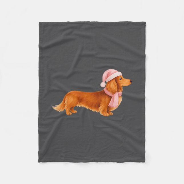 Nk Santa Red Long Haired Dachshund Christmas  Fleecedecke (Vorderseite)