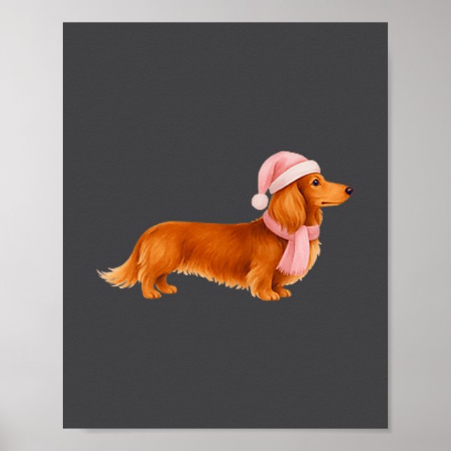 Nk Santa Red Long Haired Dachshund Christmas  Poster (Vorne)