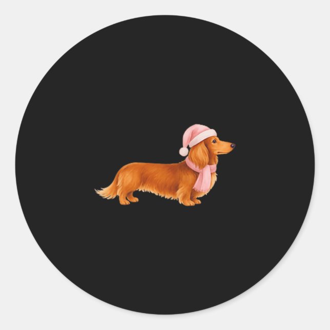Nk Santa Red Long Haired Dachshund Christmas  Runder Aufkleber (Vorderseite)