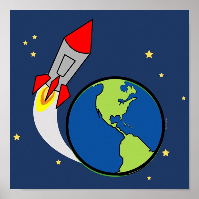No.1 Space ROCKET Kinderzimmerzeichen Poster (Vorne)