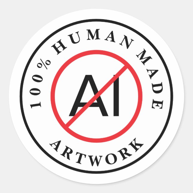 No AI 100% Human Made Artwork Runder Aufkleber (Vorderseite)
