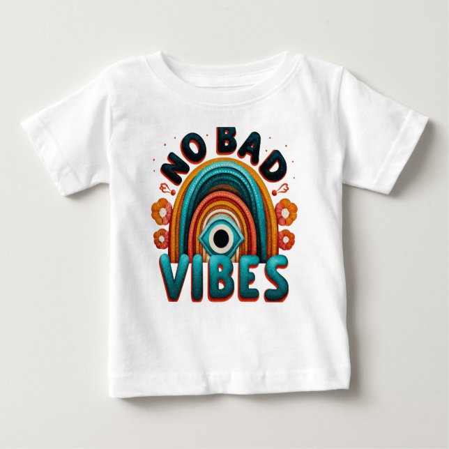 No Bad Vibes. Retro Rainbow and Eye Desig T-Shirt (Vorderseite)