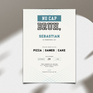 No Cap Bruh 12th Birthday Pizza Games Cake Einladung