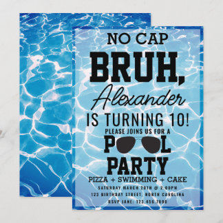 No Cap Bruh Boy Teenager Birthday Pizza Pool Party Einladung