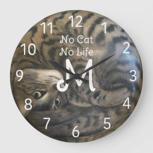 No Cat No Life Große Wanduhr
