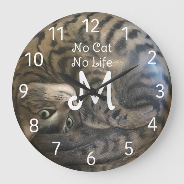 No Cat No Life Große Wanduhr (Vorderseite)