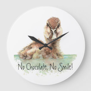 No Chocolate, No Smile Funny Watercolor Duck Große Wanduhr