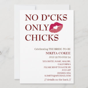 No D*cks Only Chicks Bachelorette Wochenende Rusti Einladung