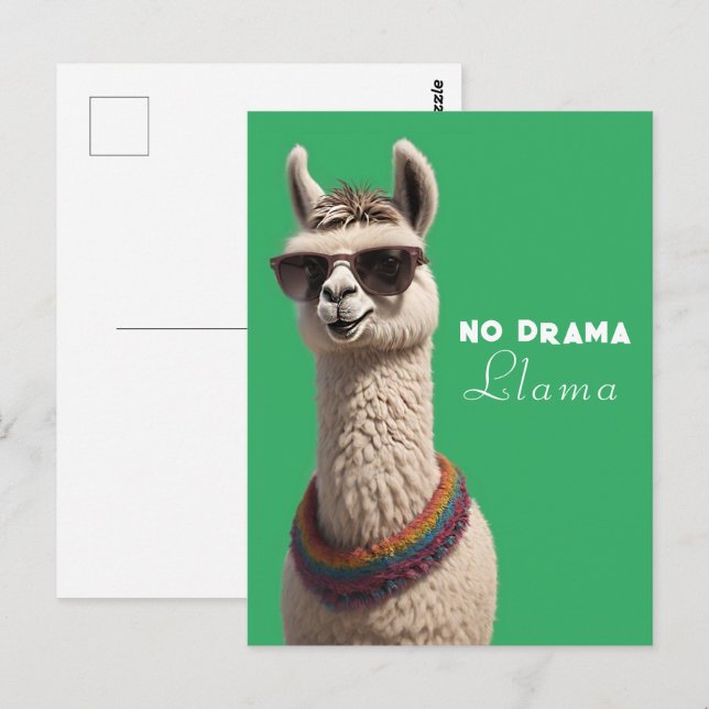 No Drama Llama Funky Alpaca Sonnenbrille Grün Postkarte (Vorne/Hinten)