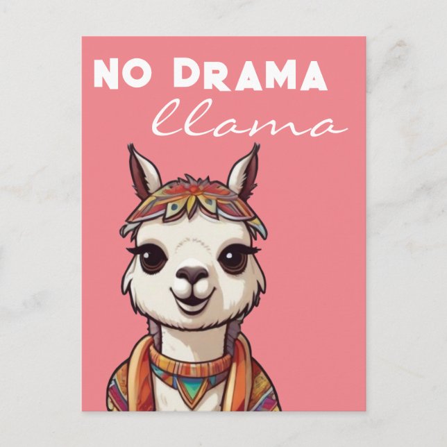 No Drama Llama Funky Hübsch Alpaca Girly Pink Postkarte (Vorderseite)