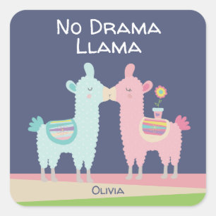 No Drama Llama niedlich rosa blauer Name der coole Quadratischer Aufkleber