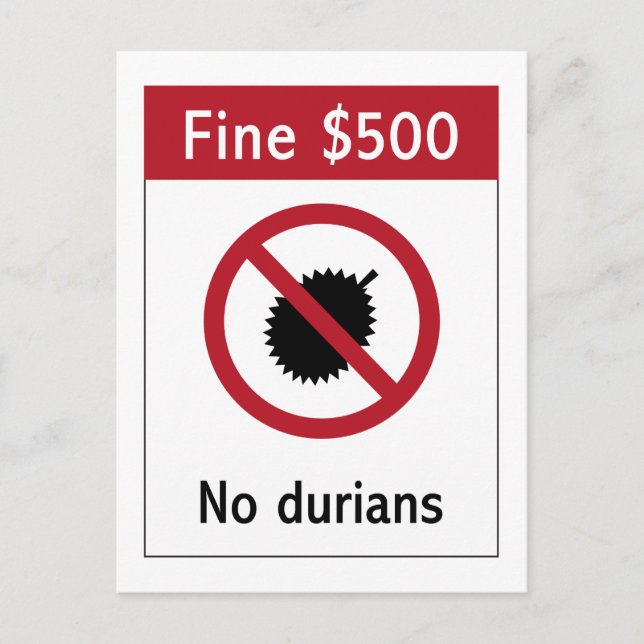 No Durians (2) Zeichen, Singapur Postkarte (Vorderseite)