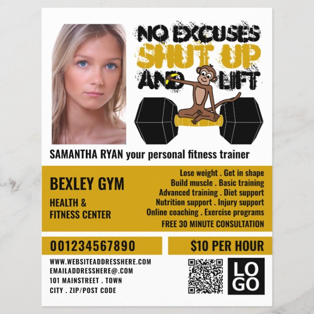 No Entschuldigung Monkey, Personal Trainer, Gym Ad Flyer (Vorne)