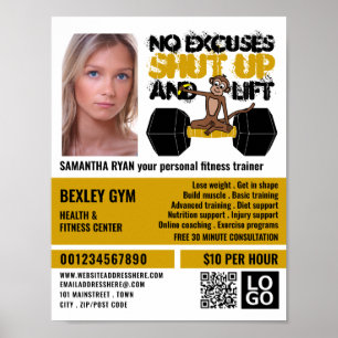 No Entschuldigung Monkey, Personal Trainer, Gym Ad Poster