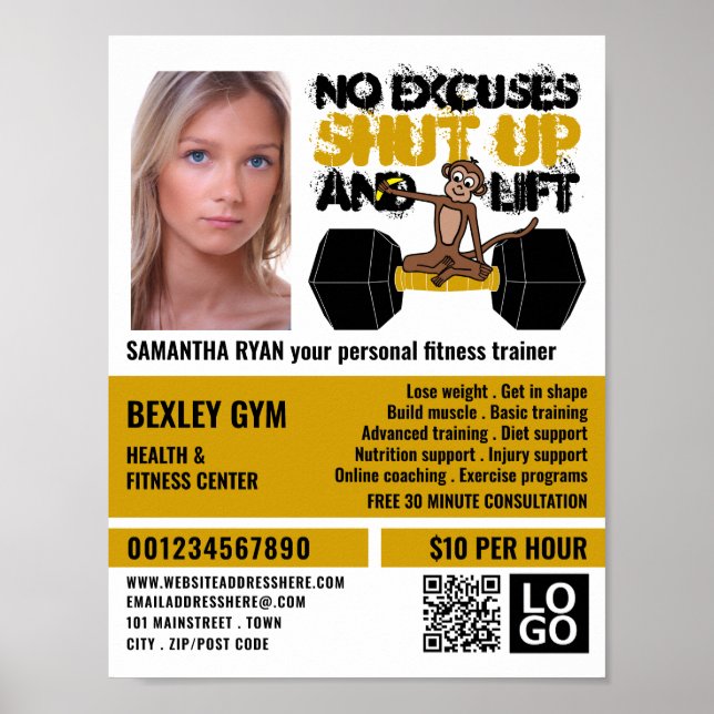 No Entschuldigung Monkey, Personal Trainer, Gym Ad Poster (Vorne)