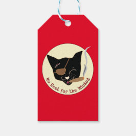 "No Erholung for the Wicked" Cat on red - Gift Tag Geschenkanhänger