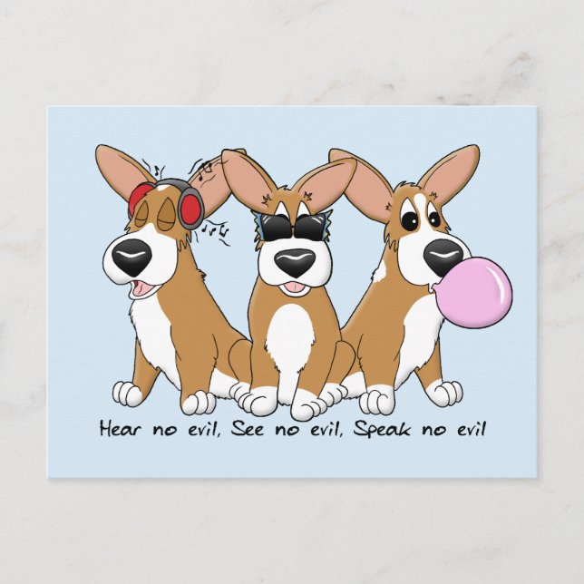 No Evil Corgi Trio Postcard Postkarte (Vorderseite)