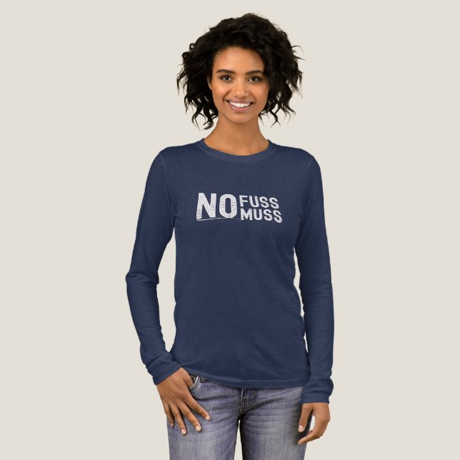 No Fuss No Muss Women's Long Sleeve T-Shirt - Navy Tri-Blend Shirt (Volle Vorderseite)