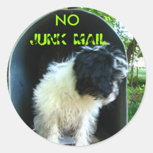No JUNK MAIL PUPPY Runder Aufkleber