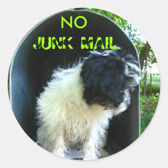 No JUNK MAIL PUPPY Runder Aufkleber (Vorderseite)