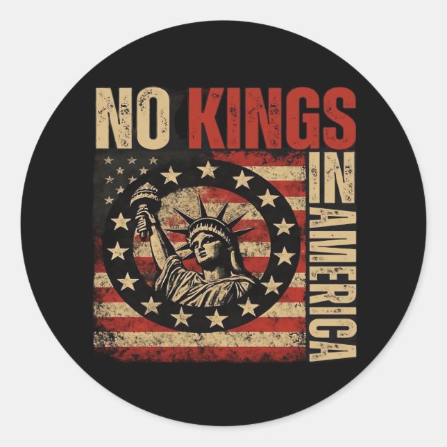 No Kings In America Patriotic Grunge Classic Vinta Runder Aufkleber (Vorderseite)