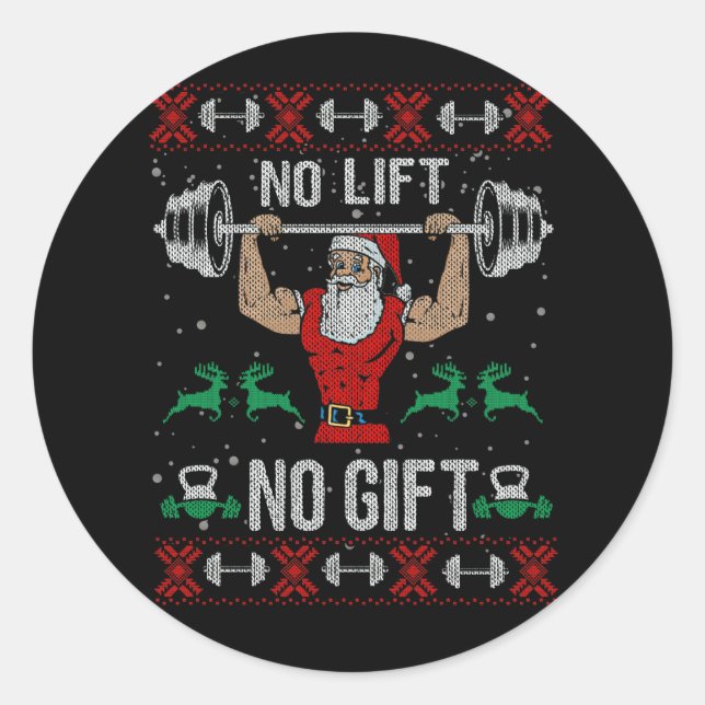 No Lift No Gift Ugly Christmas Sweater Gym Santa Runder Aufkleber (Vorderseite)